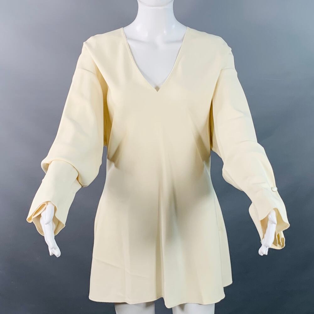 MARNI Size M Beige Viscose Blend Long Sleeve V-Neck Blouse